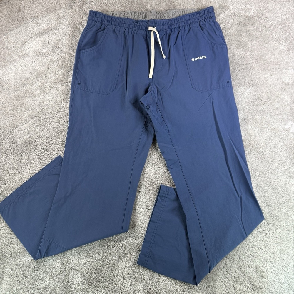 Simms Pants Mens 36x32 Navy Blue Fishing Nylon Stretch Drawstring Lightweight